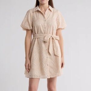 Sam Edelman Embroidered Eyelet Puff Sleeve Shirtdress - Color: Natural